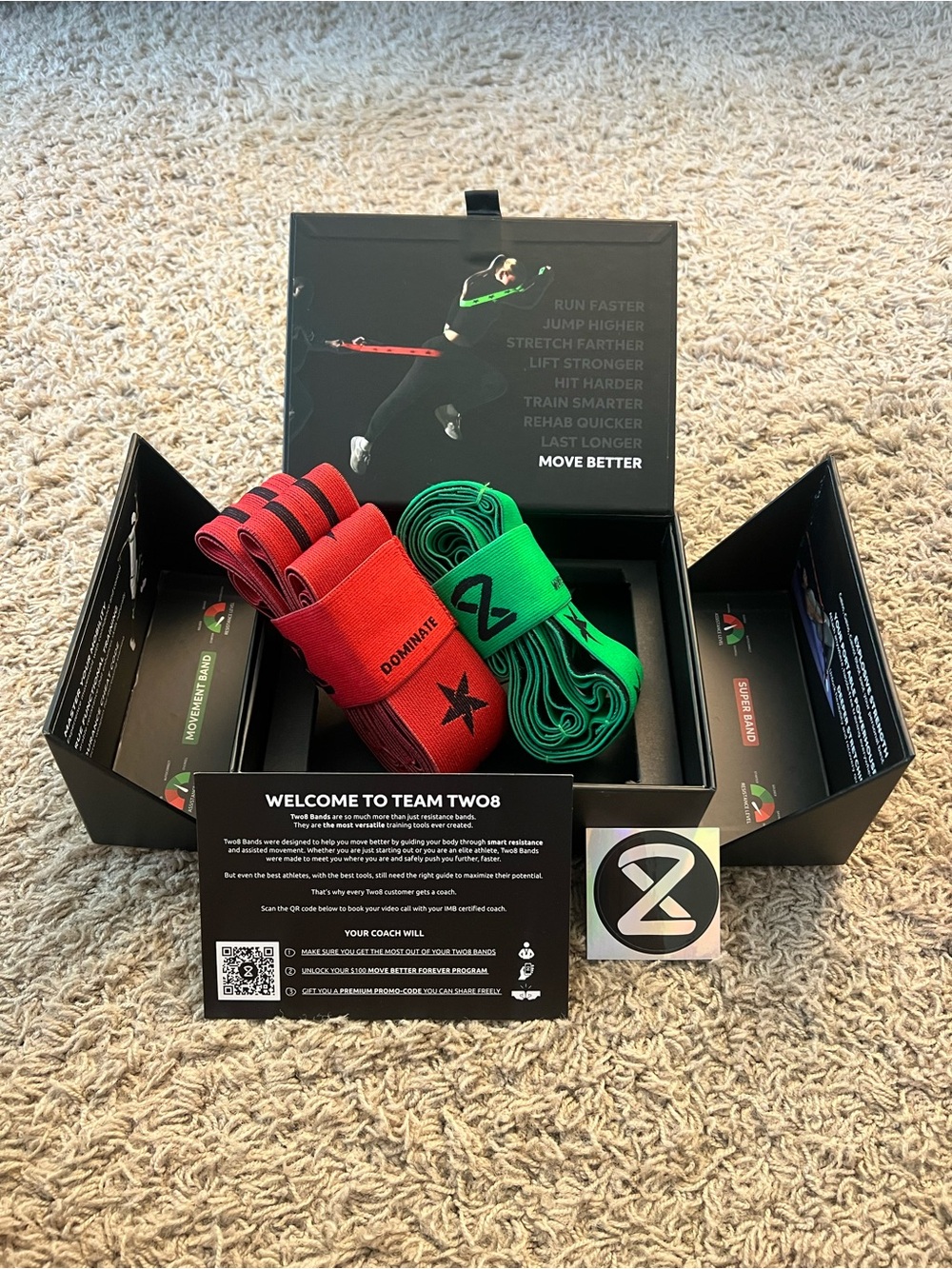 New Two8 2 Resistance Workout Bands Set Red/Green w/ Carrying Case